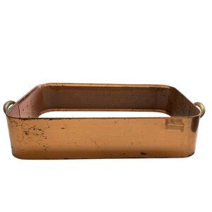Vintage Copper Rectangular Pan Holder With Brass Handles Rustic Farmhouse Style